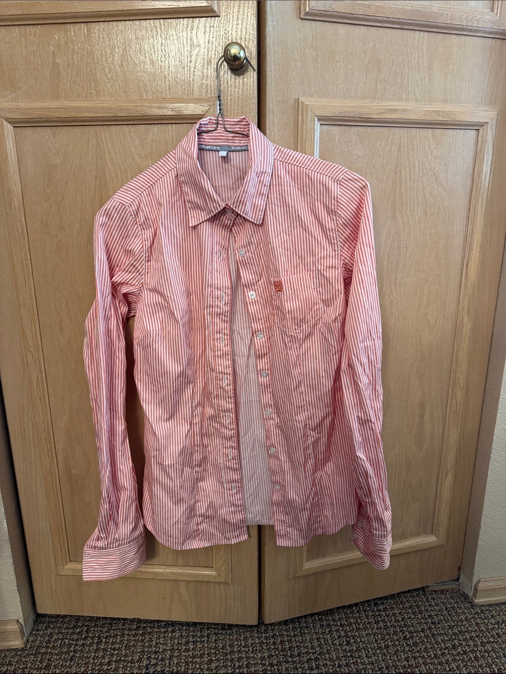 Cinch Women's Pink and White Striped Button-Down Shirt